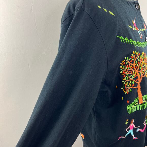 VINTAGE Michael Simon Black Button Down Long Sleeve "Park" Embroidered Top L - Picture 5 of 12